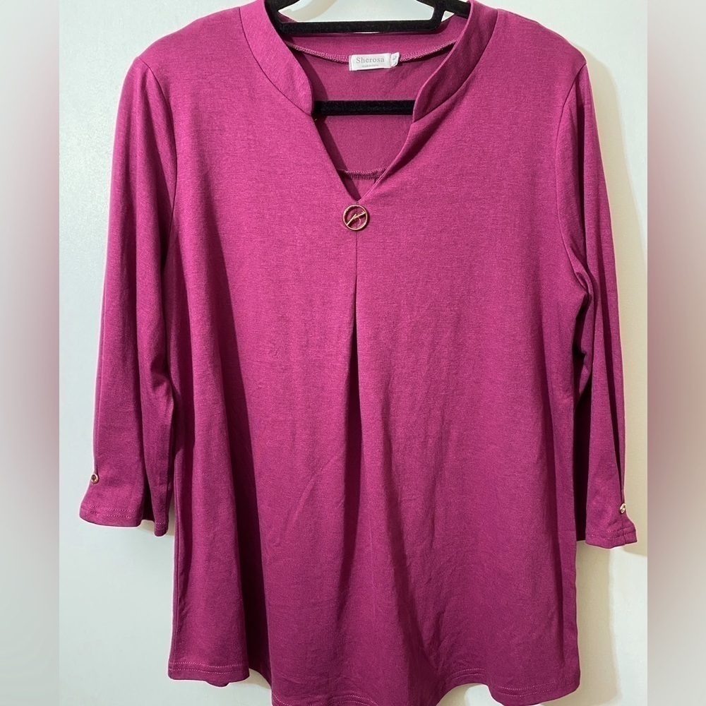 Sherosa blouse shirt top round v neckline half sleeve N-24